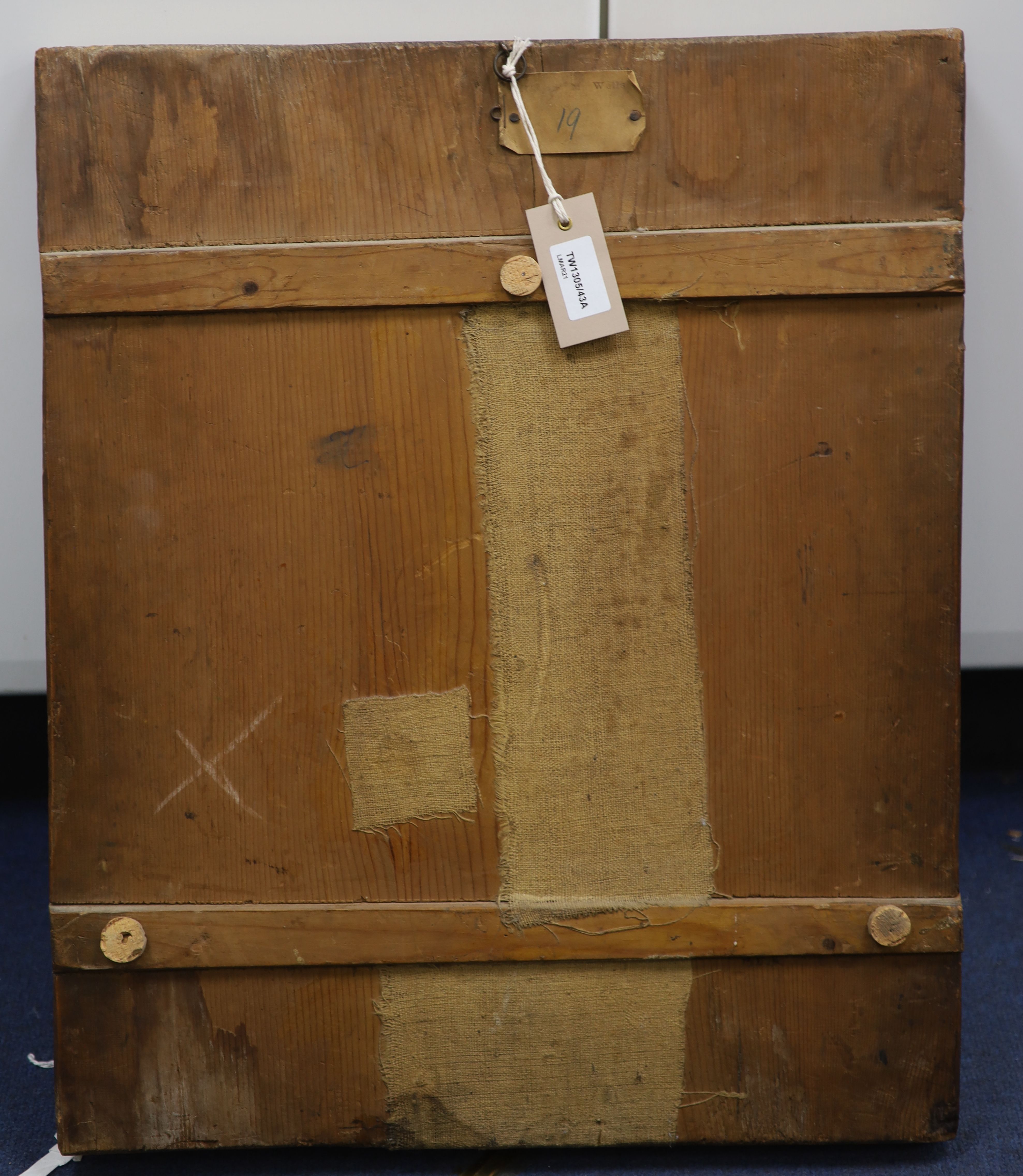 An early 19th century tempera on wooden panel icon, 22 x 18.5in.